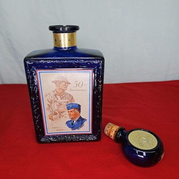 Cobalt Whisky Decanter Blue Liquor Bottle Anniversary VTG American Legion 50th - Picture 4 of 15